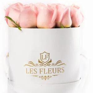Rosas Rosadas en caja Blanca Les Fleurs front zoom