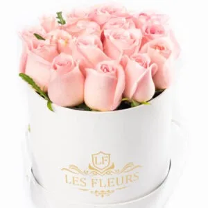 Rosas Rosadas en caja Blanca Les Fleurs picado front